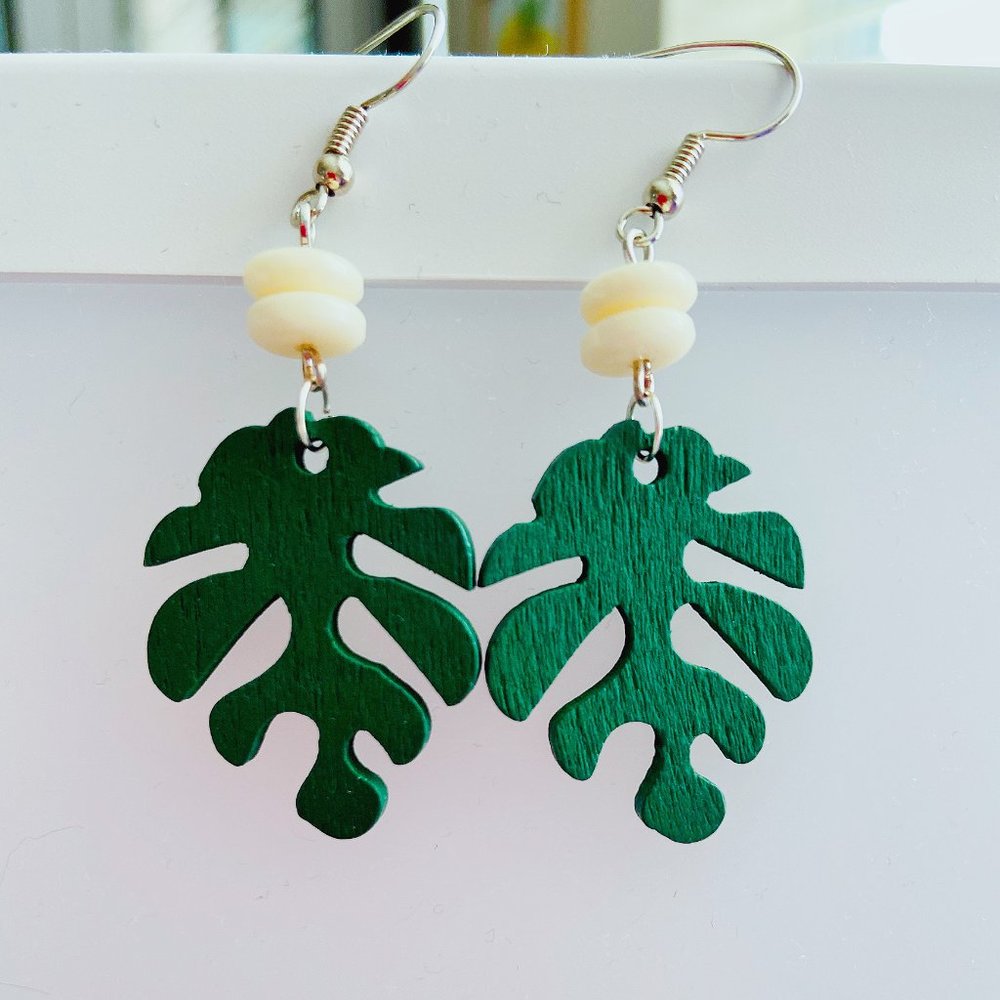 BRAND NEW Handmade Monstera Leaf Earrings